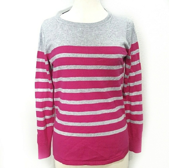 Boden Sweaters - Boden Gray & Pink Striped Sweater Lightweight